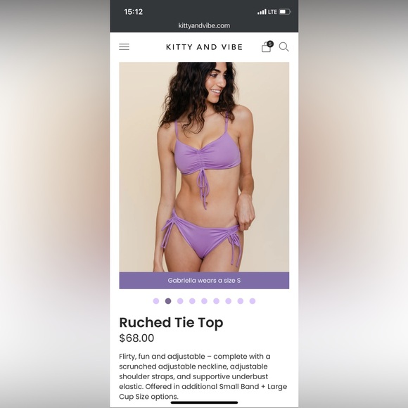 Kitty&Vibe Lilac Ruched Tie Bikini Top Size L+ (Fits Bra Size 36F/DDD-36G) BNWT! - Picture 3 of 6